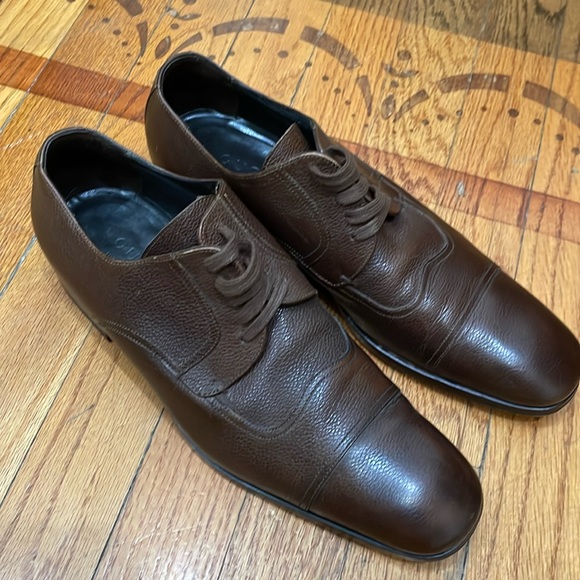 GUCCI Men's Glamour Leather Lace UP Derby Shoe Size 6.5 in Brown - Picture 1 of 7